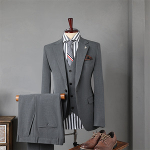 Vestido DE BODA formal de negocios para hombre de estilo británico y coreano Traje Delgado informal para <span class=keywords><strong>novio</strong></span> con frente plano de longitud larga - Product Image 3