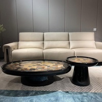 Ensemble de tables basses et d'appoint en bois plaqué peint à la main avec résine brillante, noir, circulaire, moderne, pour salon, mobilier de maison, salle d'exposition