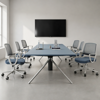Table de réunion rectangulaire moderne avec gestion des câbles et prise de courant, structure en acier pour salle de conférence de 10 personnes, bureau