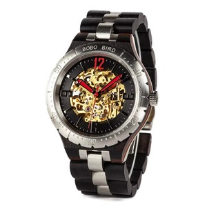 Relojes de Lujo para Hombre, Envío Rápido, Relojes de Pulsera Deportivos Mecánicos Automáticos con Esqueleto, Simulación de Madera de Bambú - Product Image 1