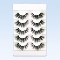 5 paires de faux cils colorés de style festif, en fibres synthétiques, style européen et américain, en stock