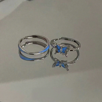 Bague ouverte réglable en alliage SA Jewelry Fashion avec papillon bleu pour femme, idéale pour les fêtes, cadeau, vente en gros