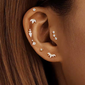 <b>Titanium</b> Beauty Flower Shape Zircon <b>Stud</b> Earrings For Ear Cartilage And Lip Piercing ASTM F136 <b>Titanium</b> Alloy Jewelry - Product Image 2