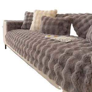 Sarung sofa cocok untuk musim semi, warna polos desain polos musim dingin dengan cuaca dingin, penutup sofa berbulu nyaman