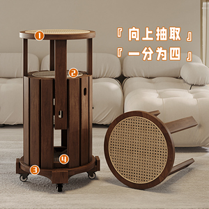 Solid Wood <b>Stool</b> Round Stackable Rattan Top Home Use Furniture - Product Image 4