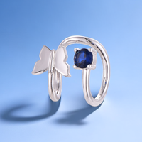 Cincin Kupu-kupu Terbuka yang Dapat Disesuaikan dengan Batu CZ, Perak Sterling 925 Berlapis Rhodium, QX Custom untuk Wanita, Perhiasan Berkualitas, Pabrik Grosir OEM ODM