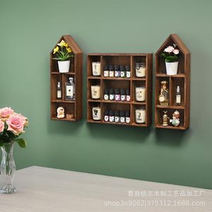 Wooden House Shaped <b>Display</b> Box <b>Wall</b> Mounted 3 Tier Storage Rack For Figurines And Decorations - Product Image 2