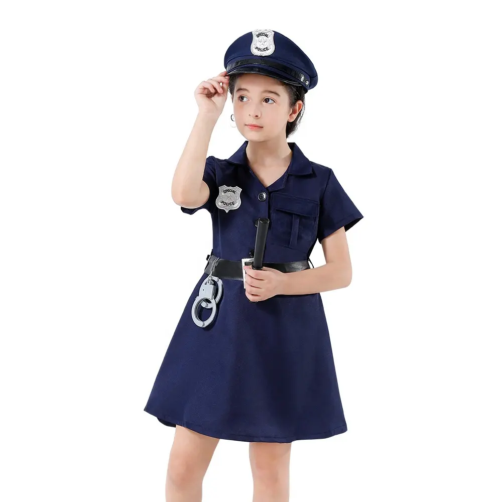 Girls Police Dress Up Party Halloween Kids Career Day Outfits Cosplay Policeman Dress Costume with Accessories