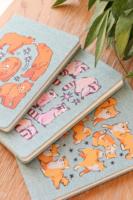 Carnet en toile LABON avec motif de raton laveur, couverture rigide A5, carnet vert en tissu, ligné, illustration esthétique d'animaux, journal, cadeau