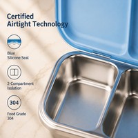 Boîte à bento pour enfants en acier inoxydable 304, mignonne, chauffable au micro-ondes, sans BPA, de qualité alimentaire, étanche, avec couvercle hermétique, 2 compartiments