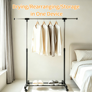 Adjustable Metal Garment <b>Rack</b> with Rolling Wheels Portable <b>Clothes</b> Hanging Storage <b>Rack</b> - Product Image 3