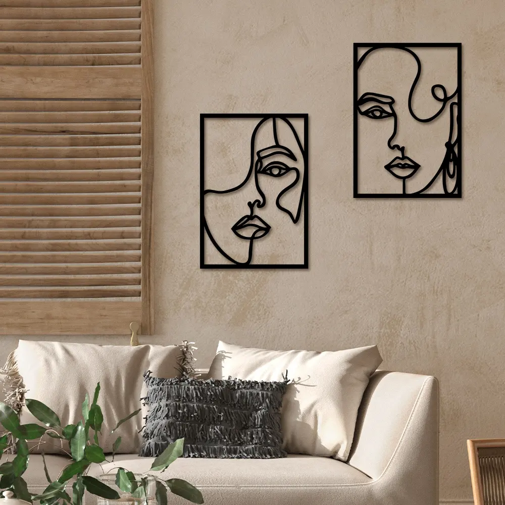 Woman Face Modern Black Wooden Art Minimalist 3D Design Home Living Room Wall Decor