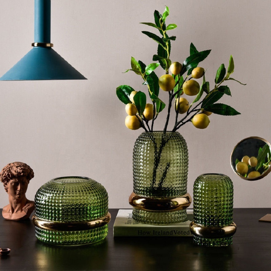 Drop Shipping Nordic Retro Green Phnom Penh Turquoise Glass Vase Flower Arrangement Home Living Room Soft Glass Vase