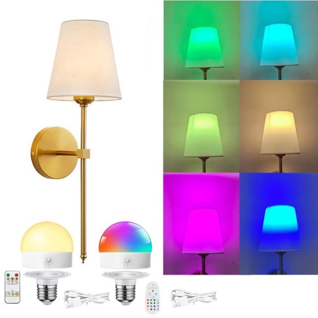Wireless Remote & Touch Control Rechargeable LED Fabric Wall Lamp Dimmable Wall Sconce