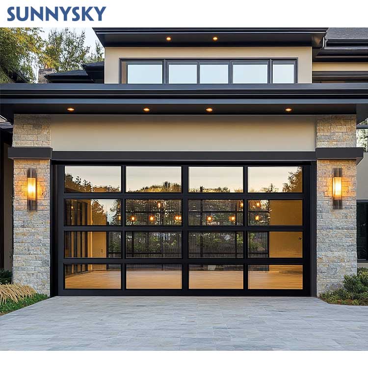 Sunnysky, современные Автоматические Алюминиевые закаленные стеклянные двери гаража, коммерческие секционные накладные, для вилл, Прямая продажа с завода