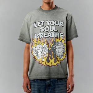 T-shirts Homme Oversize Personnalisés 300 g/m² Vintage Pigment Wash Effet Vieilli Impression DTG Teinture Ombrée Délavée Coupe Boxy Épaules Tombantes Vente en Gros - Product Image 2