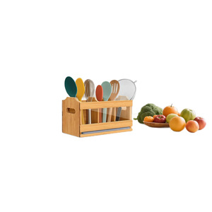 Bamboo Tableware Organizer <b>Box</b> With <b>Removable</b> Tray For Kitchen Utensil Storage - Product Image 5