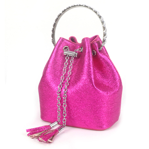 Bolso de Noche Tipo Cubo con Borlas de Diamantes Rosados de Lujo Personalizado, Bolso Tipo Cubo con Decoración de Cadena para Mujer - Product Image 1