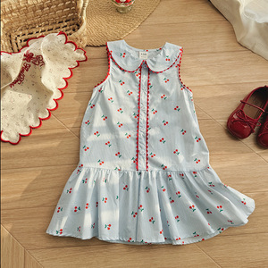 Abito da ragazza senza maniche con colletto <span class=keywords><strong>Peter</strong></span> <span class=keywords><strong>Pan</strong></span> in pizzo color block con stampa ciliegia in stile francese |   Estate 2026 - Product Image 3