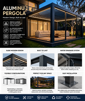 Pergola de jardin moderne en alliage d'aluminium avec éclairage LED, revêtement en poudre gris, imperméable, écologique, auvent électrique