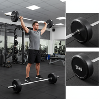 Barre d'haltères droite moderne noire de 10 kg en acier fixe, revêtement caoutchouc durable, écologique, avec poignée moletée pour la force des bras et des épaules à domicile