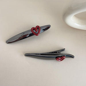 Pinza para el pelo de aleación con forma de corazón ondulado, rosa plateado, superficie brillante, pinza de pico de pato para flequillo, accesorios para el pelo Y2K, pasador de pelo dulce - Product Image 4