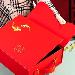 Coffret Cadeau de Vin Extrême Luxe Rouge Rectangulaire Personnalisé Design Abondance et Prospérité pour Cadeaux du Nouvel An - Product Image 4