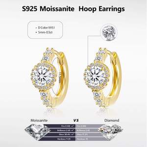 ต่างหูห่วงโมอิสซาไนต์ S925 สี D VVS1 ทรงกลมเจียระไนแบบบริลเลียนท์ 5 มม. เครื่องประดับงานแต่งงานสำหรับผู้หญิงแบบคลาสสิก ชุบโรเดียม - Product Image 2