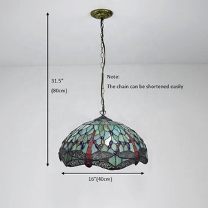 Lámpara de Techo Estilo Tiffany LongHuiJing de 16 Pulgadas de Ancho, Lámpara de Vidrio con Diseño de Libélula Roja, Hecha a Mano, Decoración Vintage - Product Image 6