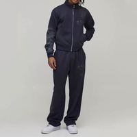 Ensemble de survêtement deux pièces pour homme, gris foncé imprimé, coupe-vent à capuche et pantalon à revers, doublure polaire 100% coton