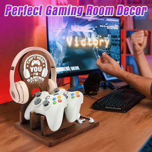 Wooden Headphone Stand Desktop Storage Rack For <b>Gaming</b> Headphones And <b>Controllers</b> Brown - Product Image 4