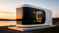 Casa Modular Prefabricada Tipo Cápsula Espacial de 12/15/18 m², Cabaña Pequeña Portátil de Acero y Vidrio Templado para Oficina, Villa u Hogar
