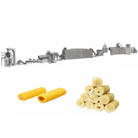 Ligne de production de snacks soufflés au maïs à double extrudeur 100-500 kg/h, machine de transformation alimentaire commerciale de haute qualité en acier inoxydable de qualité alimentaire, pour produits frits