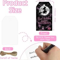 Étiquettes cadeaux Halloween à suspendre, motifs Sorcière, Lune, Chauve-souris, 50 pièces par sachet, 5x9cm, en papier d'art avec ficelle, dos vierge, pour sacs de bonbons, cupcakes et cadeaux de fête