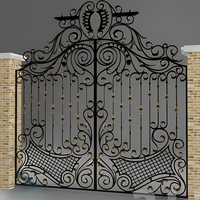 Nouvelles portes de clôture de fer forgé pour allée, design sécurisé avec embouts de poteaux et modélisation 3D