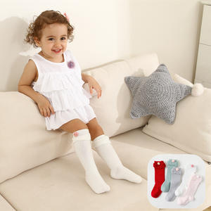 Bonypony 0-3 ans, chaussettes hautes pour bébé, nouveau-né, tout-petit, en coton peigné, pompons, pour filles - Product Image 2