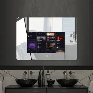 Espejo de publicidad digital de TV rectangular iluminado, espejo iluminado inteligente Android montado en la pared, tira de luz Led