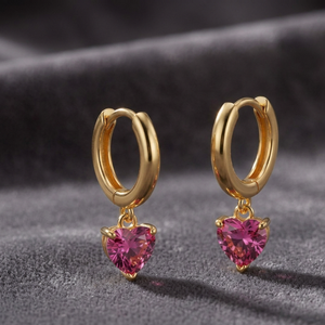 Pendientes de Aro Colgantes de Plata de Ley 925 Bañados en Oro de 18K con Corazón de Circonita y Cristal Rosa para Mujer, Ideales para Fiestas y Bodas - Product Image 2