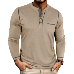 Camiseta Retro de Cuello Redondo para Hombre, Otoño Invierno, Manga Larga, Comercio Exterior, Capa Base para Hombre, Bloques de Color, Camisa para Hombre Mayor - Product Image 6