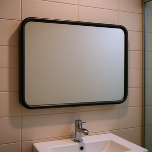 Miroir de salle de bain rectangulaire à fixation murale, cadre en acier noir, 20-29 pouces, design minimaliste - Product Image 2