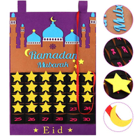 Calendrier en feutre Ramadan en gros d'usine, calendrier mural 30 jours Eid Mubarak avec autocollants étoiles, forme lune et mosquée
