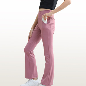 <span class=keywords><strong>Pantaloni</strong></span> sportivi da ballo <span class=keywords><strong>Yoga</strong></span> a vita alta per ragazze con motivo solido Leggings da esterno a gamba larga alla caviglia - Product Image 2