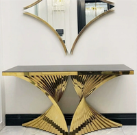 Table console en marbre avec pieds en acier inoxydable doré, table d'angle pour couloir, table console décorative pour salon
