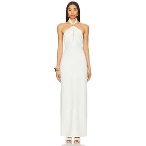 Robe de soirée formelle mi-longue pour femme, couleur ivoire, coupe ajustée, col licou, dos nu, sans manches, taille naturelle, respirante - Product Image 1