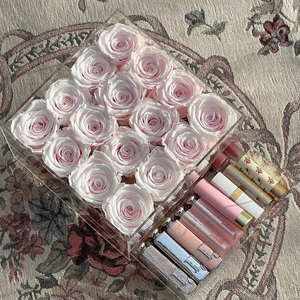 Rosa Preservada Cuadrada al por Mayor, Flor Eterna en Caja de Acrílico Transparente para Brochas de Maquillaje, Regalo para el Día de San Valentín - Product Image 3