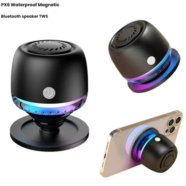 RGB High Bass Waterproof Desktop Speaker  Long Range Portable Mini Round Shape Charging Stand Wireless  Speaker