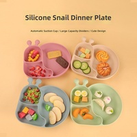 Assiette en silicone à compartiments pour enfants, motif dessin animé mignon, anti-chute, facile à nettoyer, vaisselle pour bébé pour usage quotidien