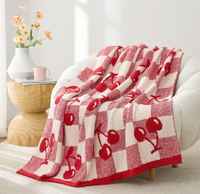 Jeté de canapé en microfibre rouge cerise, doux, chaud, confortable, réversible, à carreaux, pour canapé, fauteuil, lit