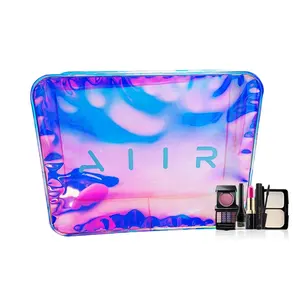 New supplier Rectangle Big bag Women Cosmetic Organizer pouch Storage Pink Blue Shiny Laser PVC Holographic Make up Pouch Bag