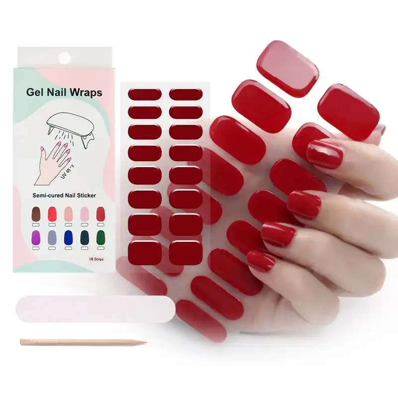 Nouvelle vente chaude Gel vernis autocollants auto-adhésif couleur unie ongle patch Semi durci ongles bandes Gel ongles autocollants